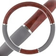 thumbnail image 3 of BDK Dark Wood Grain Steering Wheel Cover for Car, SUV, Van, Premium Syn Leather, Gray,Beige Black Wood, 3 of 8
