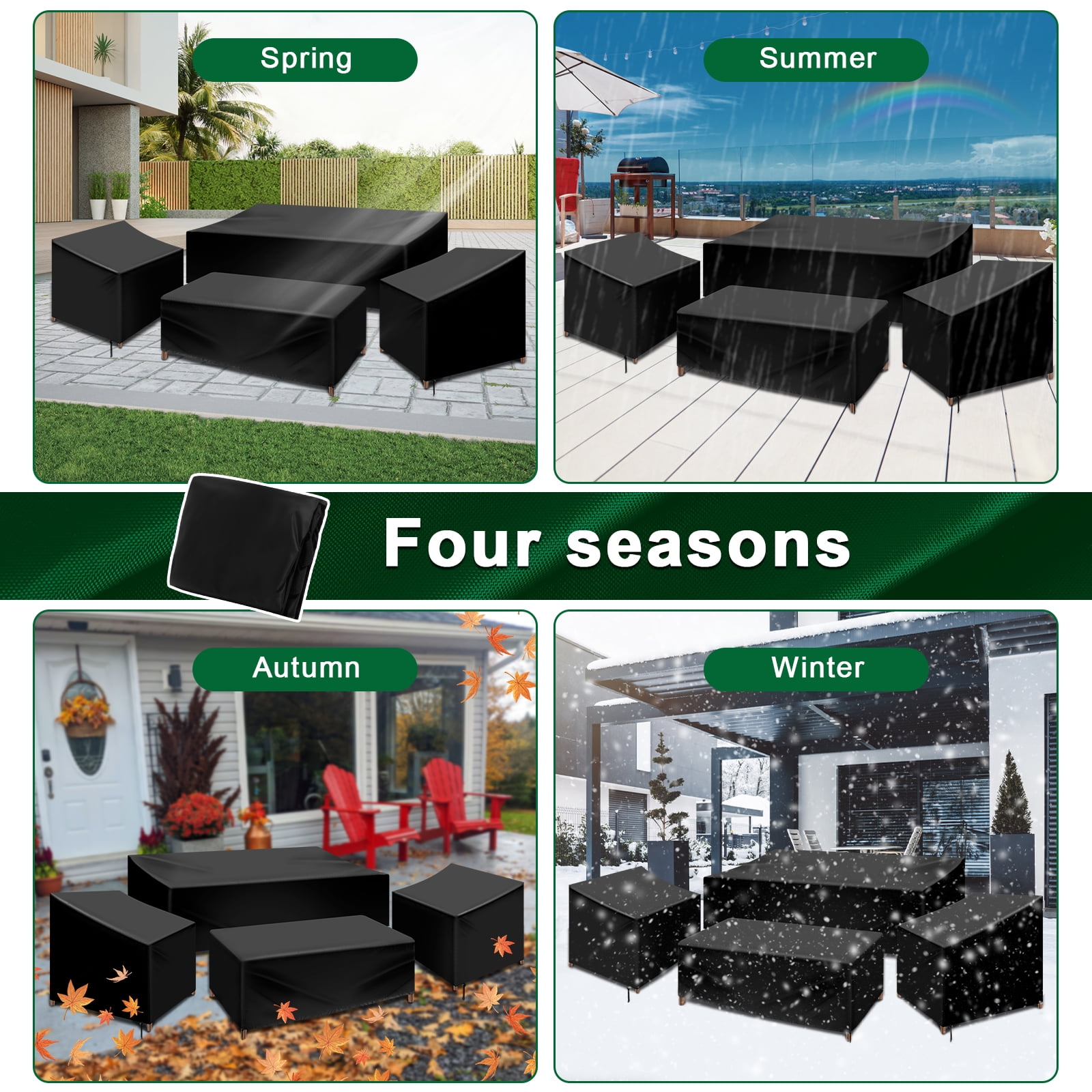 Wekvgz 4 Piece Patio Furniture Cover Set Waterproof 420D Heavy Duty Outdoor Furniture Cover with Windproof Buckle Strap and Adjustable Drawstring Tear-Resistant Sofa Table Chair Protect Cover