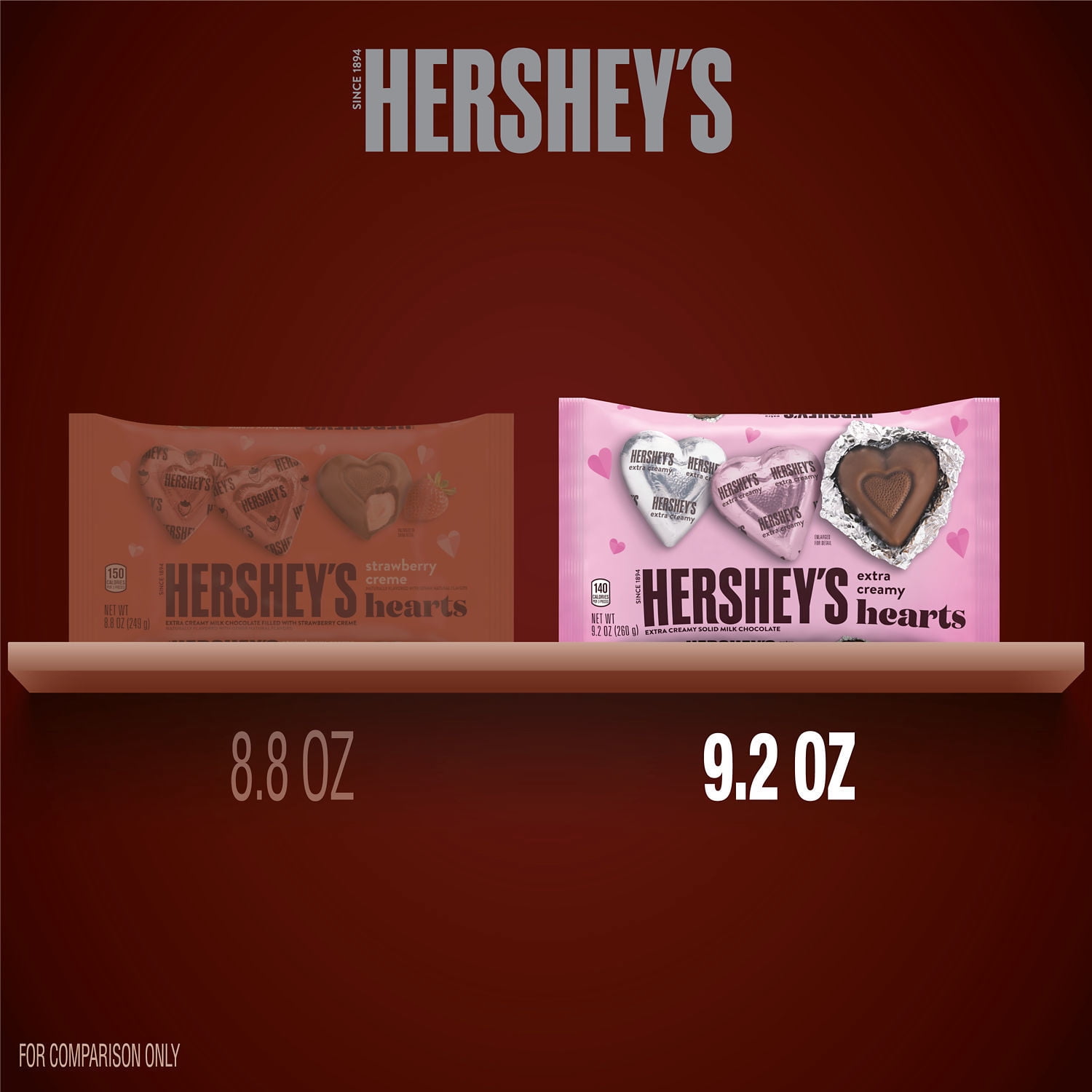 HERSHEY'S Extra Creamy Milk Chocolate Hearts, Valentine's Candy Bag, 9.2 oz