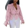 thumbnail image 5 of Dyegold Summer Tops for Women 2023 Trendy, Loose Womens Summer Tops Dressy Casual Lace Crochet T-Shirts Flare Long Sleeve V Neck Blouses Sexy Hollow Out ​Tops, 5 of 8