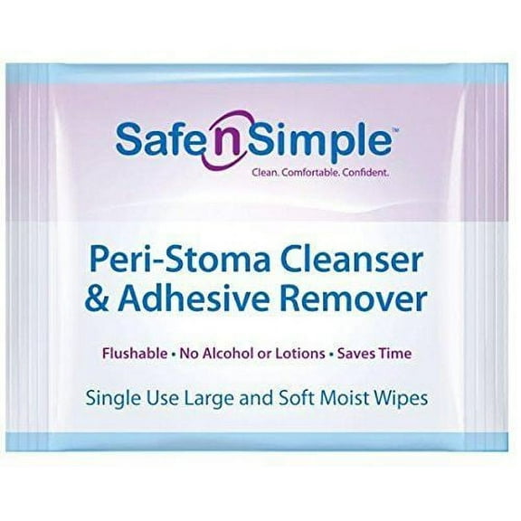Safe N' Simple Peri-Stoma Adhesive Remover Wipe,No-Sting Cleanser-Pack of 5