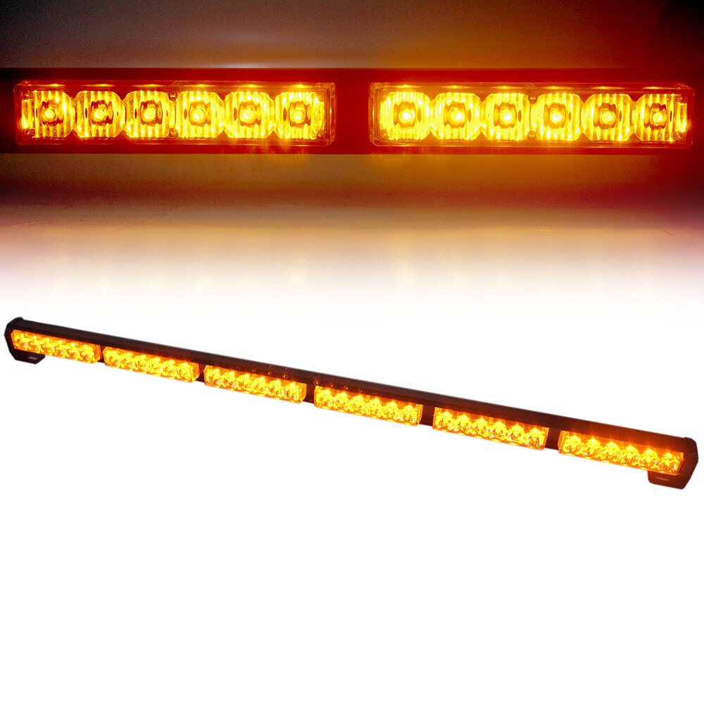 Xprite Amber 38" 36 LED 16 Modes Traffic Advisor Strobe Light Bar Kit
