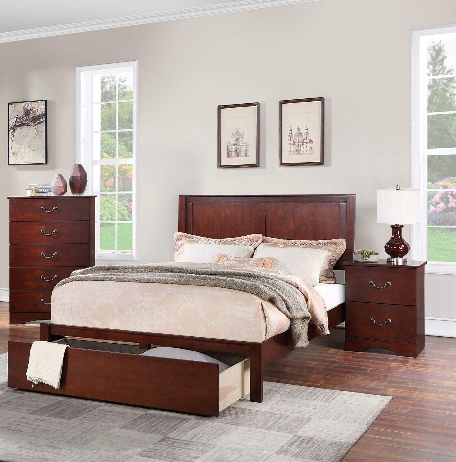 Queen Size Bed And 2x Nightstands 3pc Bedroom Set Storage Underbed ...