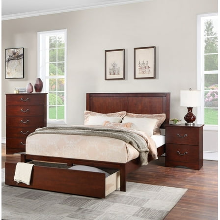 California King Size Bed And 2x Nightstands 3pc Bedroom Set Storage Underbed Drawers Footbaord Furniture Wooden Panel Headboard