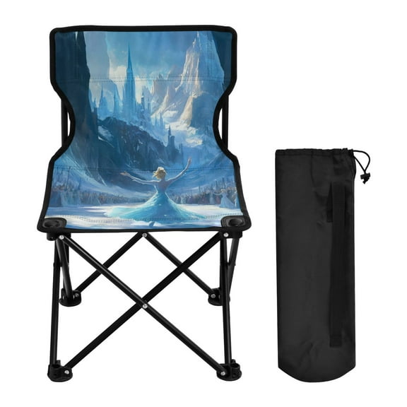 WOBOGO Ice Princess Dancing on The Ice Pattern Camping Chair Convenient Four Corner Backrest Folding Stool Can Hold Up to 220lbs