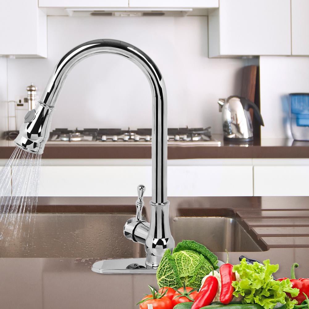 Commercial LED Kitchen Sink Faucet Stainless steel Pull Out Spray 360°Swivel Tap 