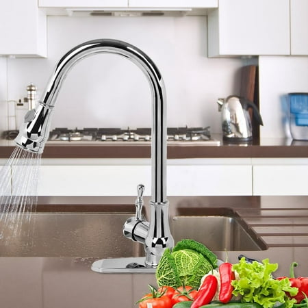 Pull-Out Spout Kitchen Sink Faucet,360° Swivel Single Handle Faucet with Pull Down Sprayer for (Best Pull Down Kitchen Faucet)