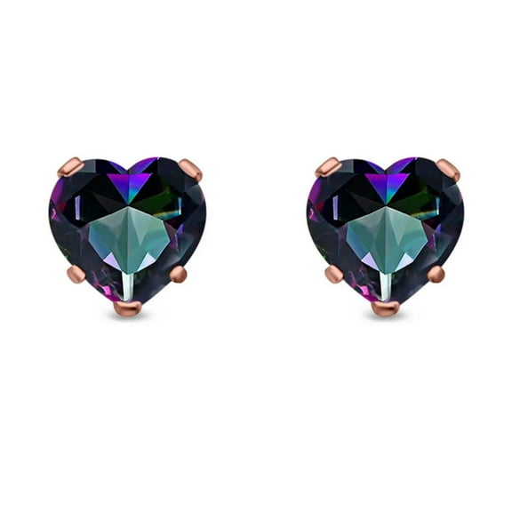 14k Rose Gold Push Back Heart Created Mystic Stud Earrings 4MM Plated by Paris Jewelry