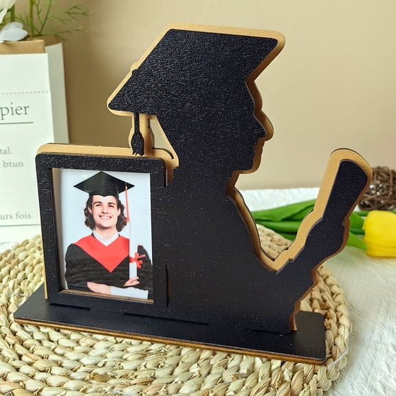 2026 Graduation Silhouette Picture Frame - Wooden Tabletop Photo Frame with Graduate Cap & Diploma Design, Graduation Gift for High School & College Seniors