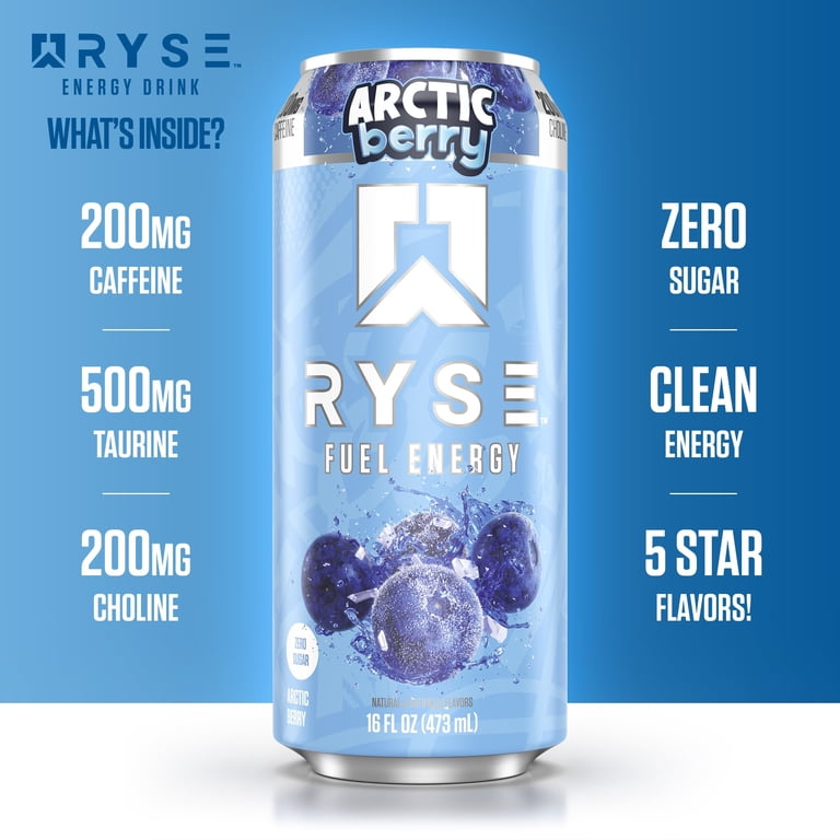 RYSE Fuel Energy Drink, Arctic Berry, Sugar Free, 16 fl oz