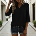 thumbnail image 2 of Women Cotton Linen V Neck Blouse 2026 Trending 3/4 Sleeve Solid Beach Shirts Dressy Casual Chic Work Shirt Tops, 2 of 6