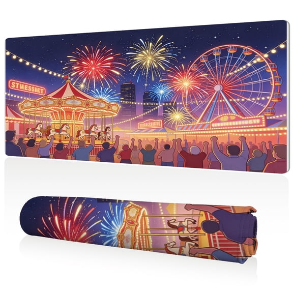 LIVEKEY Extra Large Mouse Pad Carnival Nightscape 80x40x0.3cm Full Desk Coverage Non Slip Durable Easy Clean Stitched Edges for Gaming and Office
