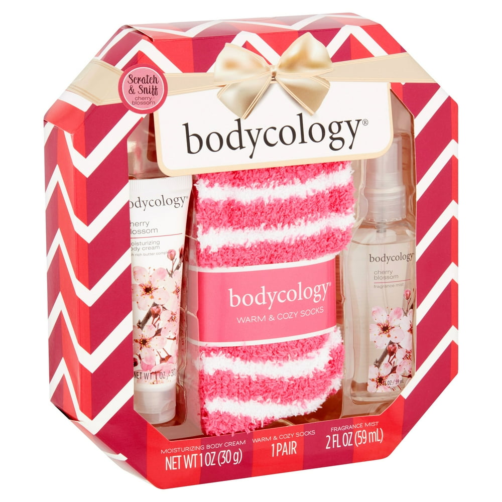 Bodycology Cherry Blossom Body Cream, Fragrance Mist and Warm Socks Gift Set, 3 pcs Walmart