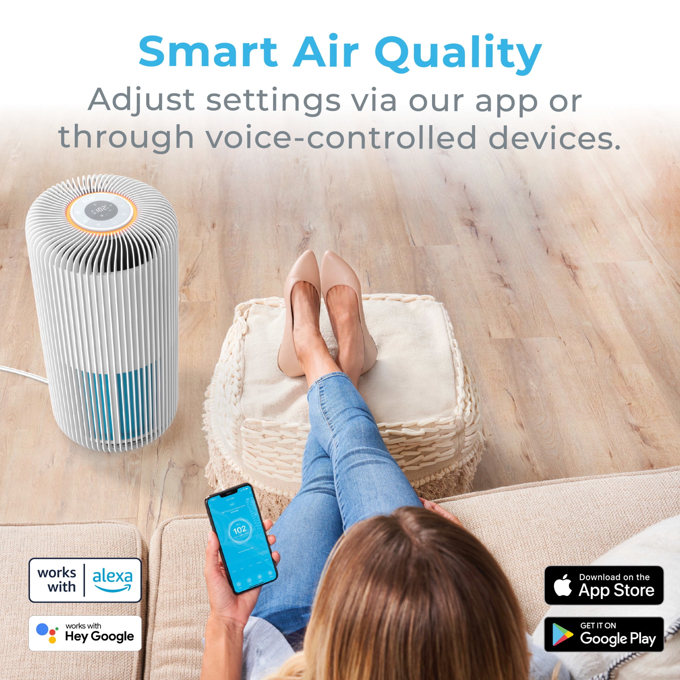 Pure Enrichment PureZone Turbo Smart Air Purifier - 5 Stage Filtration, Smartphone Compatible, Auto Mode & Air Quality Indicator Light - Ideal for Large Rooms