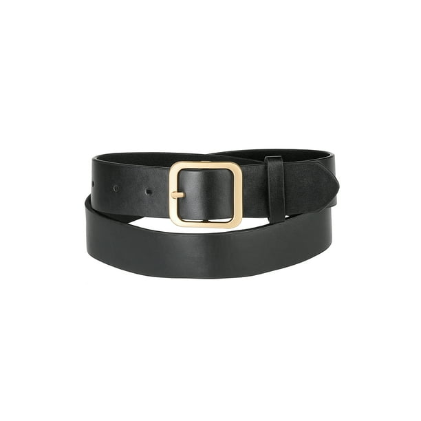 Cinturón de hebilla para mujer, cinturón ancho suave y casual para vestidos, jeans y pantalones de 102 cm/40.16" en negro con hebilla dorada