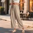 thumbnail image 5 of Ankishi Cotton Linen Pants Women Elastic Waist Summer Palazzo Pants Drawstring Vacation Trousers with Pocket for Daily Wear, 5 of 7