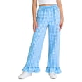 thumbnail image 6 of Posijego Girls Ruffled Pants Plaid Print Wide Leg High Waisted Loose Casual Summer Trousers Pants with Pockets 5-15 Years, 6 of 7