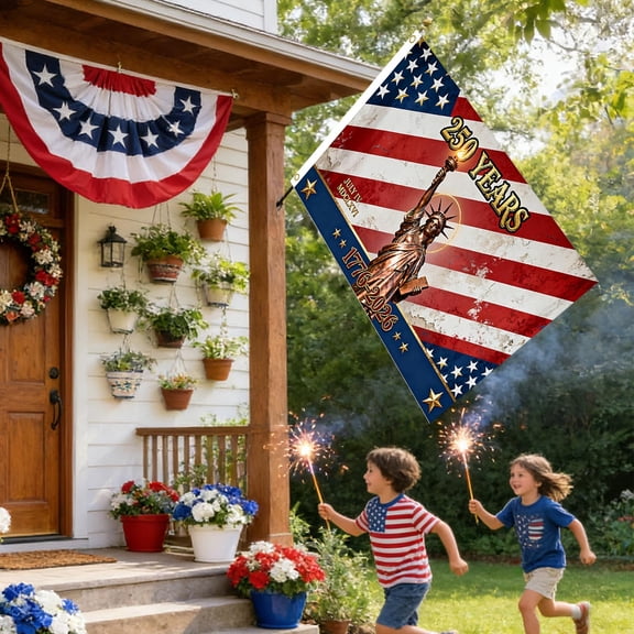 BSJJY 250 Years America Garden Flag, 35.43x59.05 inchs 250th Anniversary USA Yard Banner, American USA Garden Flag for Outside America Yard Lawn Heavy Duty, 1pc (B)