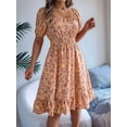 thumbnail image 4 of Women Off Shoulder Dress Floral Puff Sleeve Knee-Length A-Line Square-Neck Dresses Yellow M, 4 of 9