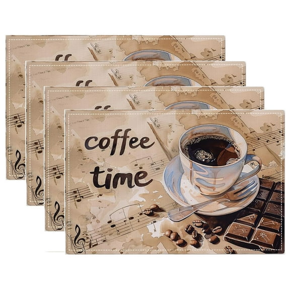 4pcs Coffee Chocolate Placemats Table Mats Durable Washable Rustic Linen Vintage Placemats for Home Dinner Party Camping Wedding Table Decoration 12 x 18 Inch