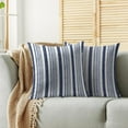 thumbnail image 2 of Navy Blue Striped Pillow Covers 20x20 Set of 2 Modern Stripes Textured Print Decorative Throw Pillow Cases Outdoor Boho Farmhouse Decoration for Sofa Couch Bed, 2 of 6