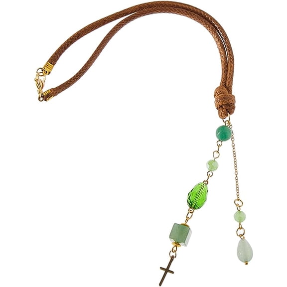 Car Hanging Ornament Rear View Mirror Accessories Rearview Mirror Hanging Natural Green Stone Christian Car Accessories 26cm Glass Cars Decor for Women Men Camel