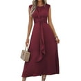 thumbnail image 3 of Womens Summer Casual Sleeveless T Shirt Midi Dress Slim Fit Tie Waist Tank Long Dresses 2025 Brown-Red L, 3 of 9