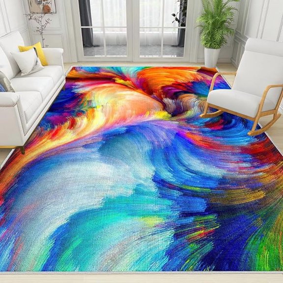 Modern Fashion Area Rug, Abstract Color Art Non Slip Kids Rugs, Easy Care Durable Carpet for Indoor Living Room Bedroom Office Decor Mat 5 x 6ft