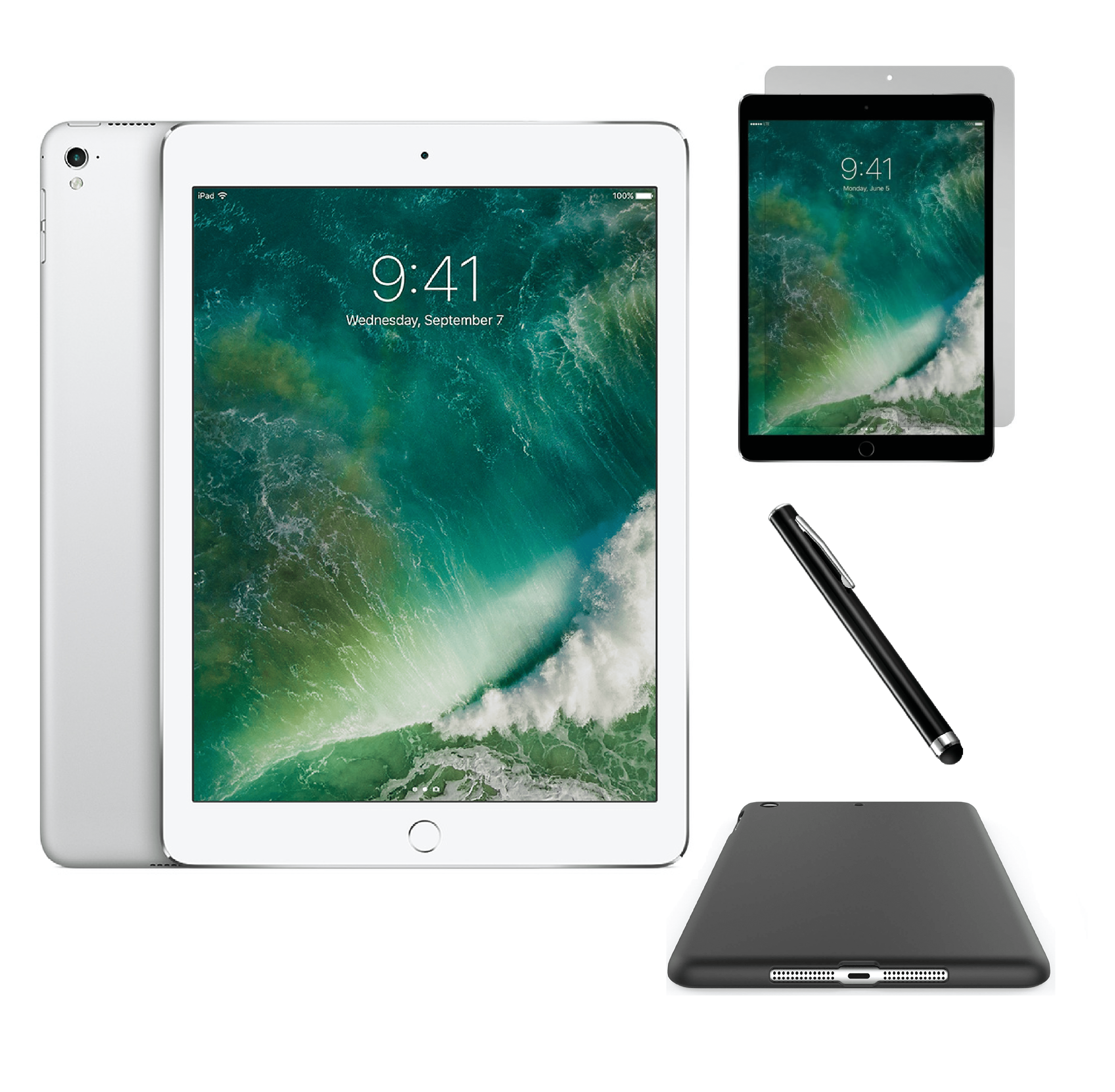 Apple iPad Pro 9.7inch 32GB Silver WiFi Only Tempered Glass, Case & Stylus Pen