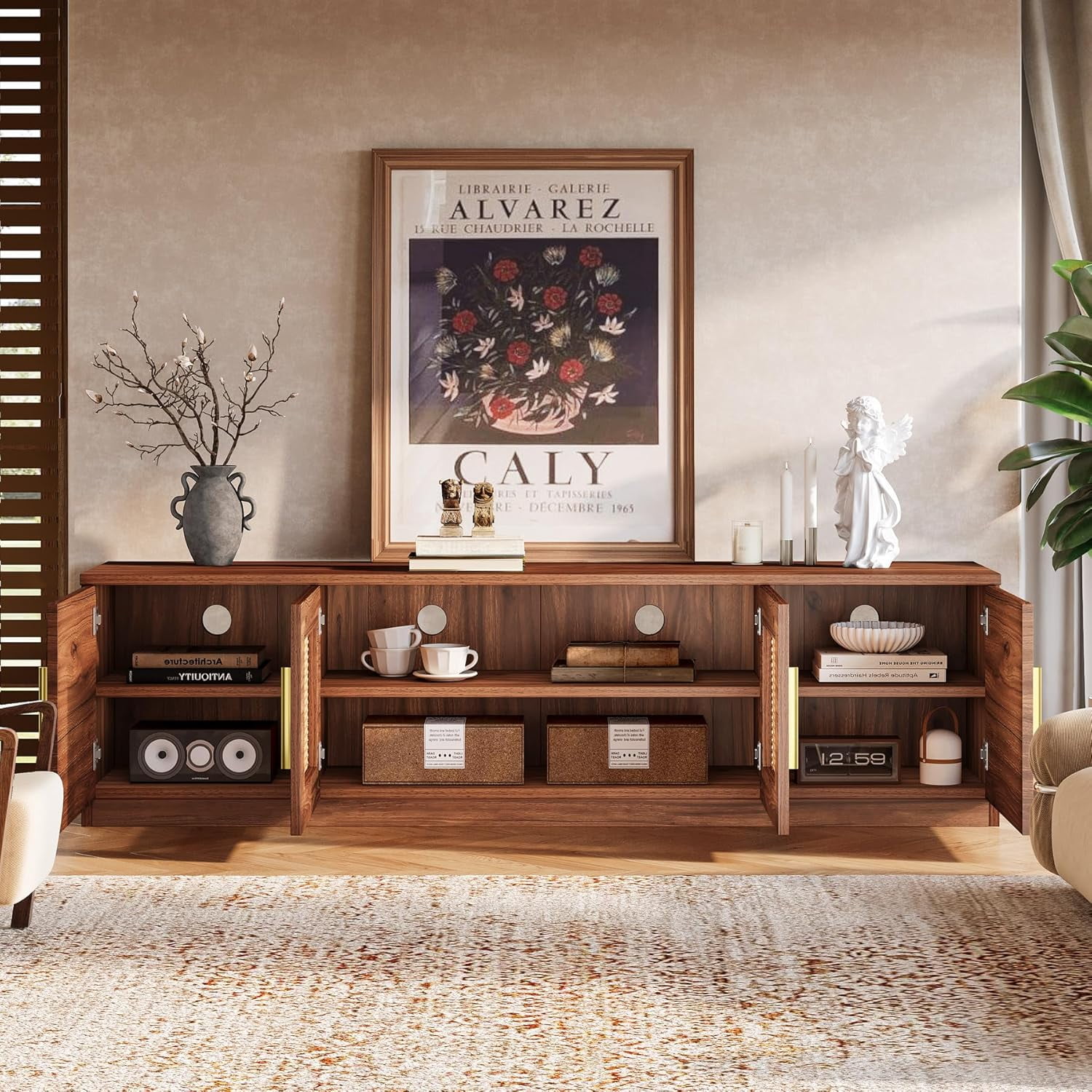 Tribesigns 70.9" TV Stand for Living Room, Mid Century Modern Entertainment Center with 6-Tier Storage Shelf