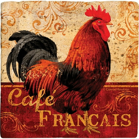 

Thirstystone Ambiance Drink Coasters Set Cafe Francais Rooster Travertine