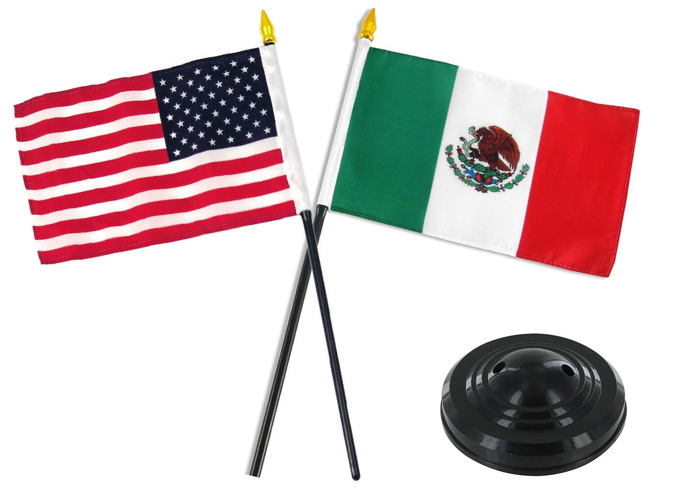 U.S American 4"x6" Flag Full Black Staff Desk Set Table Stick Black Base 