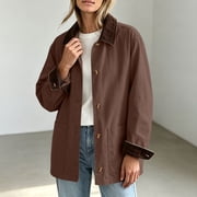 Trikvn Vintage Jackets Women Lightweight Lapel Collar Corduroy Long Sleeve Barn Jacket with Pockets Button Up Fall Cozy Trendy Loose Coat Winter Casual Daily Layering Outfit