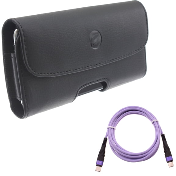 For Galaxy A73 /A23 /A14 /A13 - Case Belt Clip w Purple 6ft PD Cable, Leather Holster Cover, Type-C to USB-C Long Charger Cord Power for Samsung Galaxy A73 /A23 /A14 /A13 5G