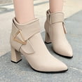 thumbnail image 2 of Ankle Boots for Women Fashionable Casual Daily Chunky Heel Point Toe Solid Color Versatile Style Mid Heel Ankle Boots with Belt Buckle, 2 of 9