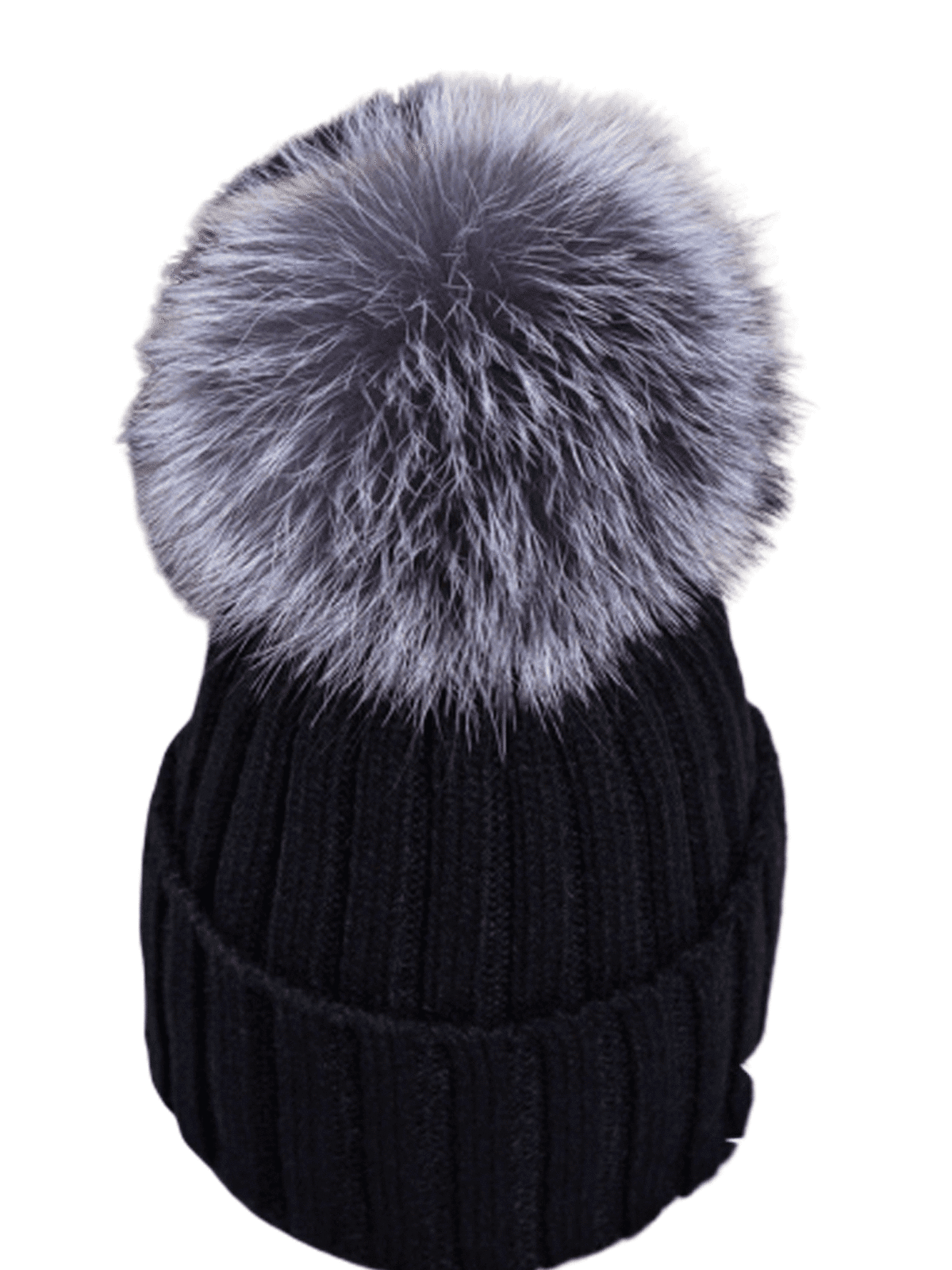 Knit Hat With Raccoon Fur Pom Mimi Hat Double Fur Pom Ribbed  Knit Hat Kids Size