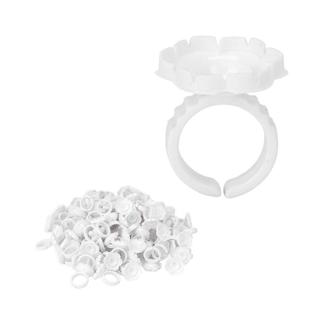 100pcs Flower Glue Rings Eyelash Lashes Extension Glue Cups Tool Holder for Eyelash ExtensionsWhite