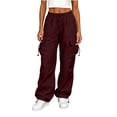 thumbnail image 2 of Maqroz Womens Cargo Pants Baggy Y2K Parachute Sweats Wide Leg High Waisted Outdoor Trousers Streetwear Bottoms for Hiking with Adjustable Cuffs, 2 of 6
