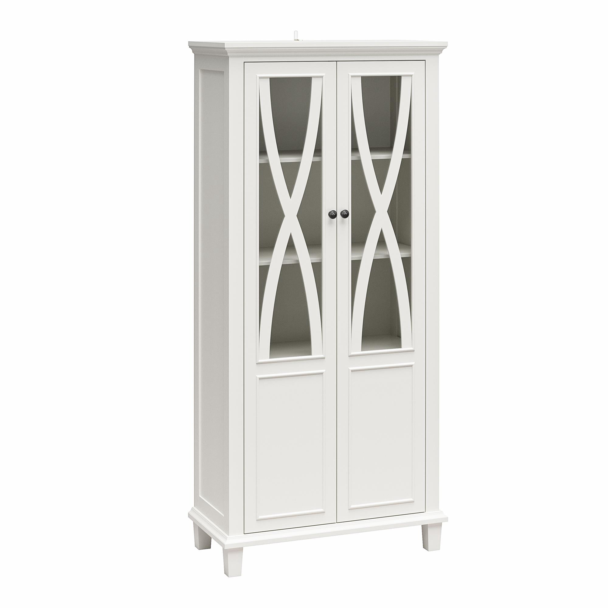 Ameriwood Home Pennington Tall Accent Cabinet with Glass Doors, White