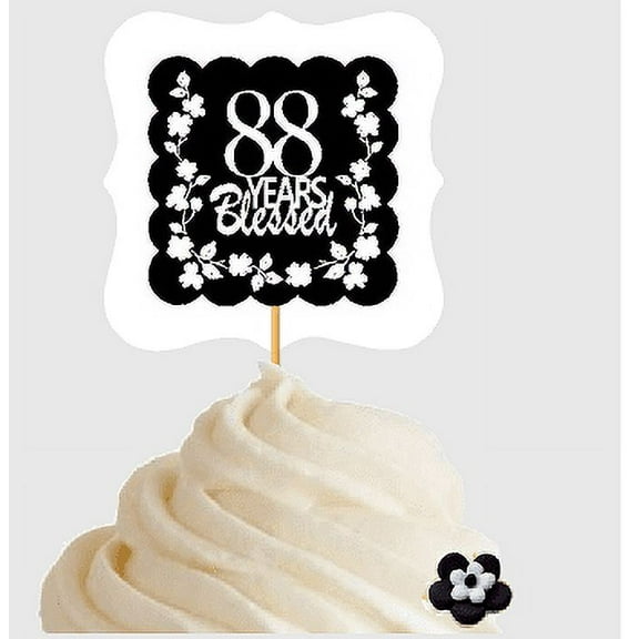 88th Birthday / Anniversary Blessed Cupcake Decoration Toppers Picks -12ct