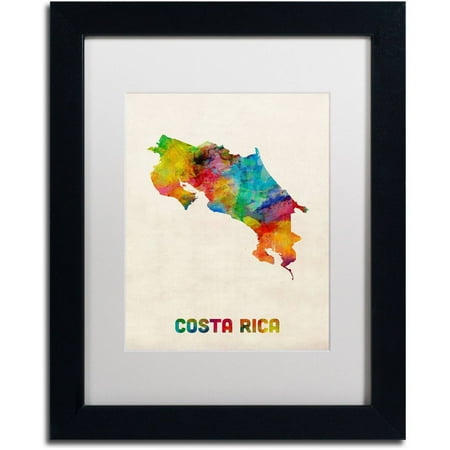 Trademark Fine Art 'Costa Rica Watercolor Map' Canvas Art by Michael Tompsett, White Matte, Black Frame