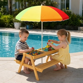 kids patio umbrella canada Tula Kid's in lower shelves neatly house the included crate and caddy JOYMOR Kids Picnic Table Outdoor