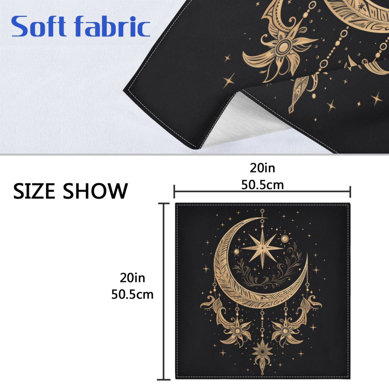 JSTEL Cresent Moon Dreamcatcher Witchy Cloth Napkins Set of 6, 20x20 Inch Washable and Reusable Napkin for Decoupage Dinner Party Everyday Use