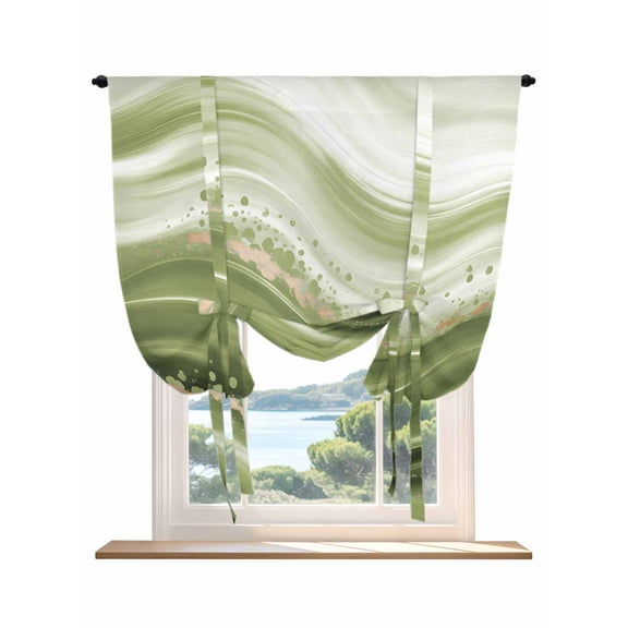 Green Abstract Waves Tie Up Curtains for Windows 45 Inch Length Balloon Curtains Kitchen Adjustable Balloon Window Shade Gradient Fluid Luxury Oil Painting Tie Up Bathroom Curtain Window 34"x45"