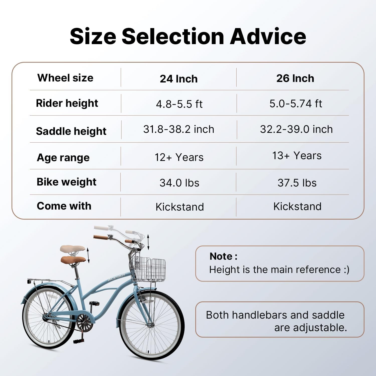 ACEGER Beach Cruiser Bike 24/26 Inch, Single Or 7-Speed, Steel