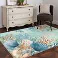 thumbnail image 3 of Area Rugs for Living Room 4x6 Ft, Teal Beach Coastal Non Slip Area Rugs for Kitchen Bedroom Entryway, Summer Nautical Coral Shell Botanical Washable Carpet Runner Rug Floor Mats for Bedroom, 3 of 8
