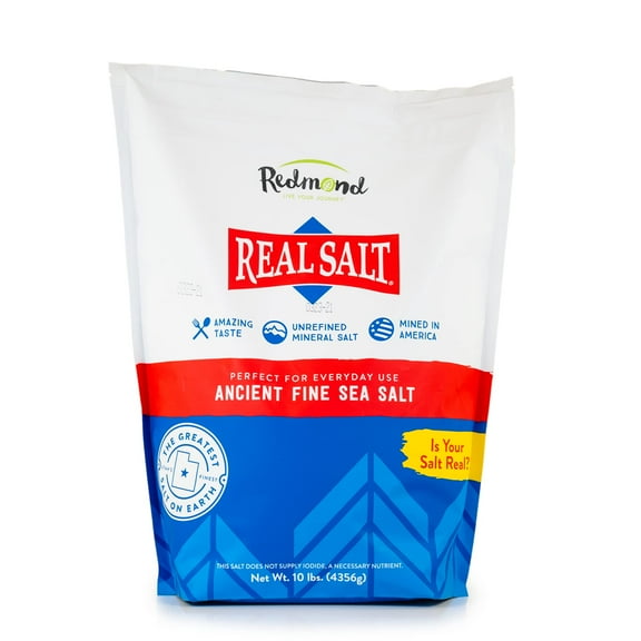 Redmond Real Salt 10 JD28 Lb Bag- Natural Unrefined Gluten Free, Fine Sea Salt, 10lb bag