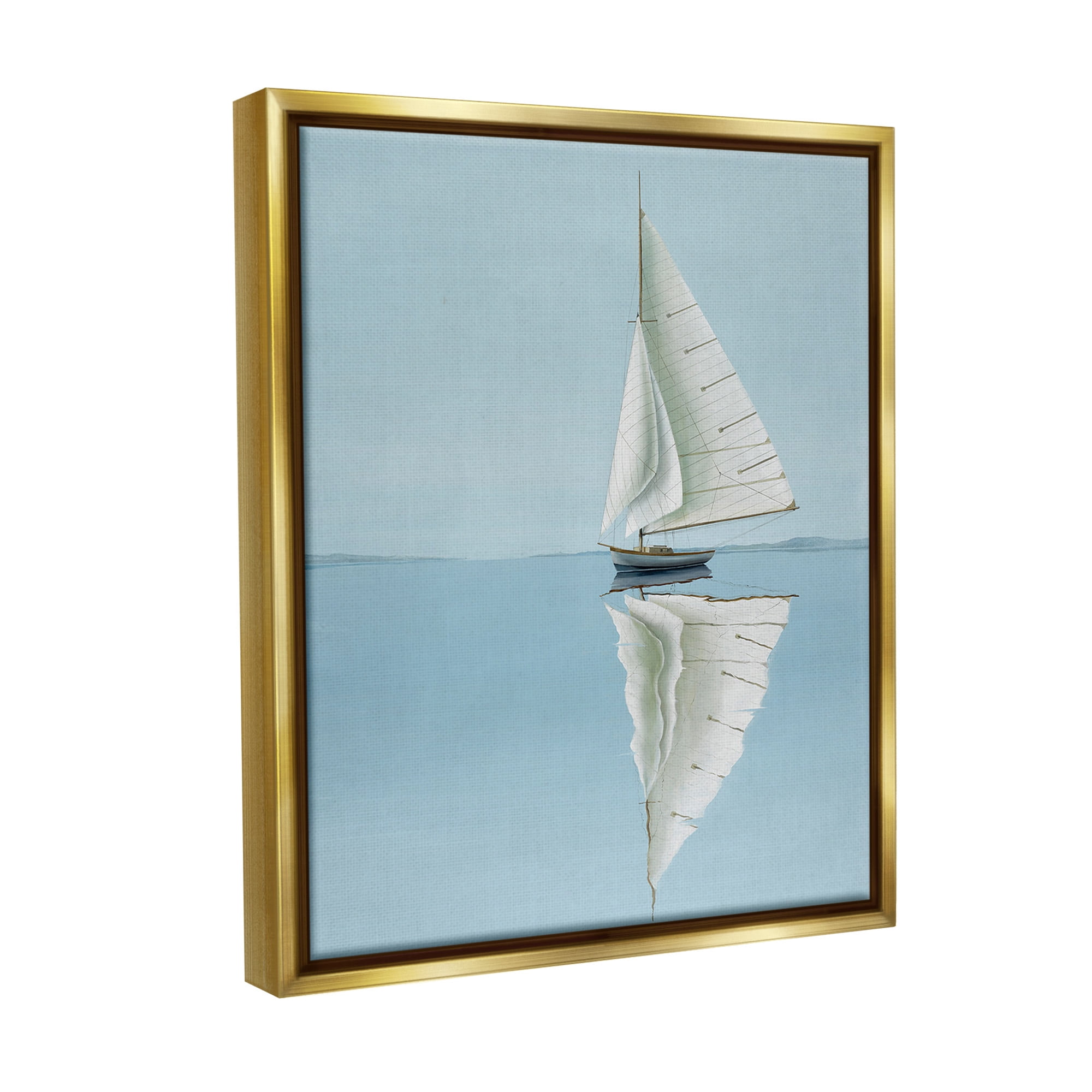 Stupell Industries Minimal Watercraft Reflection Transportation Painting Gold Floater Framed Canvas Art Print Wall Art, 25 x 31