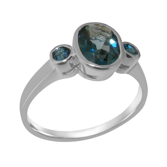 LBG British Made 925 Sterling Silver Natural London Blue Topaz Womens Anniversary Ring - 33 size options - Size 10