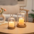 thumbnail image 3 of Glasseam Set of 2 Gold Metal Glass Hurricane Lantern: Farmhouse Style Candle Holders with Clear Dome for Pillar Candles, Tabletop or Hanging Decor (S/L), 3 of 8